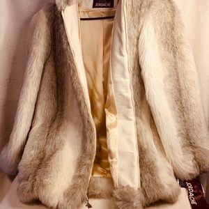 Jordache Vintage 80’s style faux fur coat with hood.